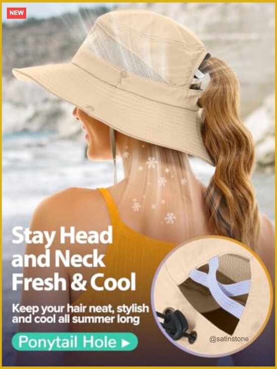 Sun Hat with Ponytail Hole UPF 50+ Waterproof Wide Brim Hiking Fishing Hat main image 7